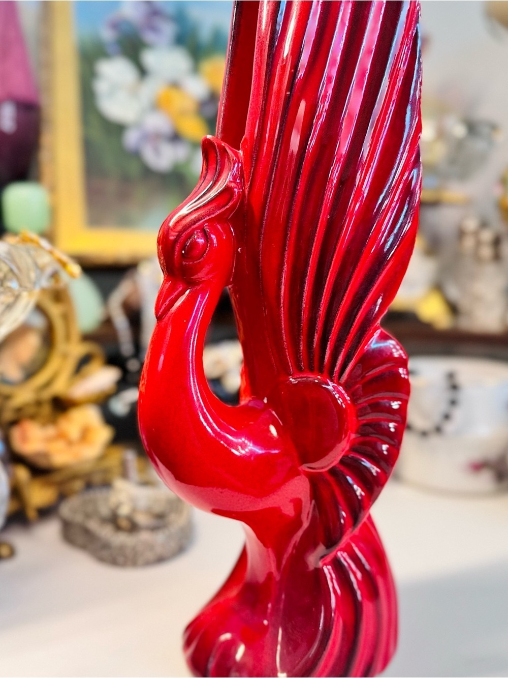 c.1960 California Pottery Red Lava Glazed Firebird Ceramic Sculpture H-3 USA